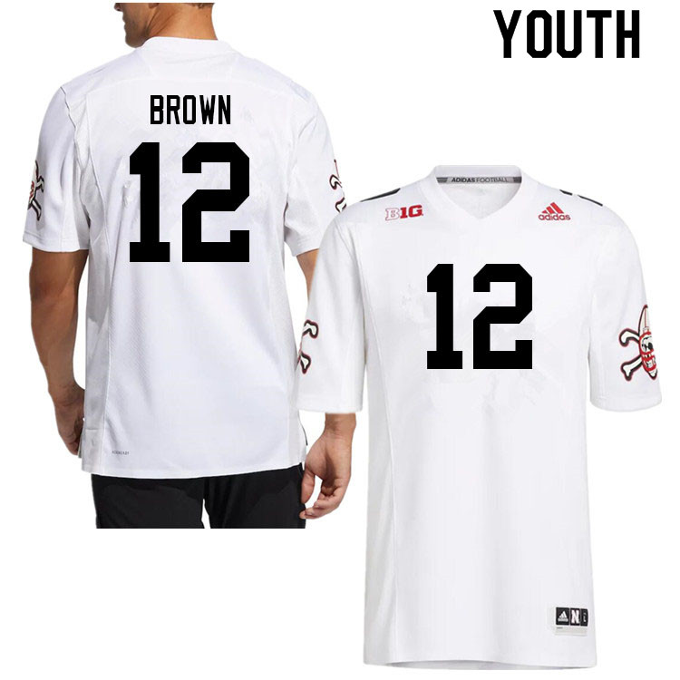 Youth #12 Omar Brown Nebraska Cornhuskers College Football Jerseys Sale-Strategy - Click Image to Close